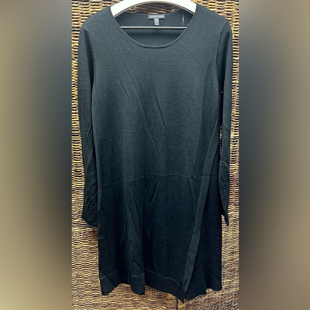 Eileen Fisher-Black Dress, 100% Merino Wool, Large‎